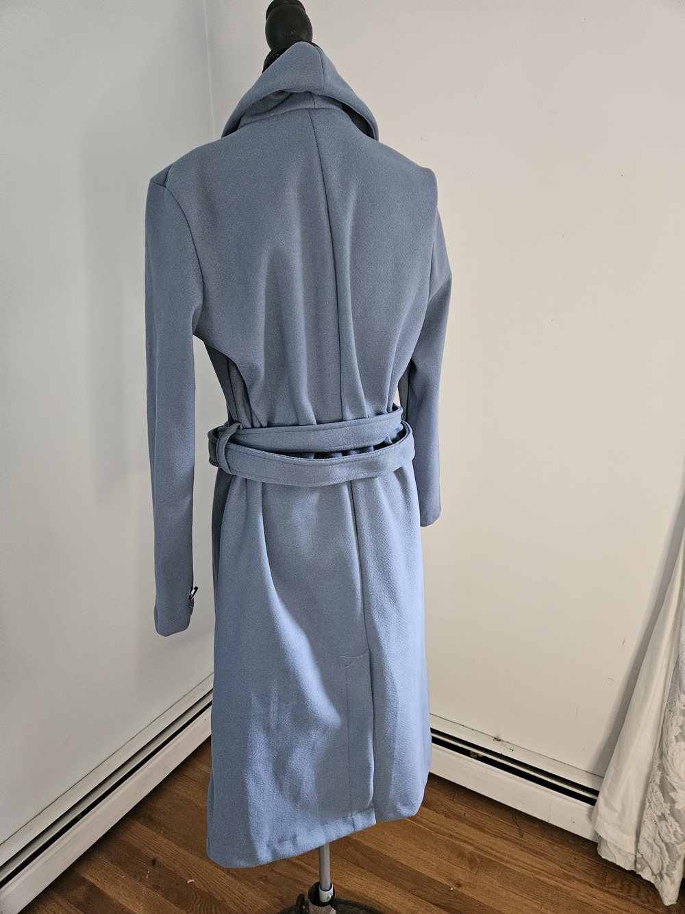 Women's Dusty Blue Belted Wrap Coat - Picture 6 of 9